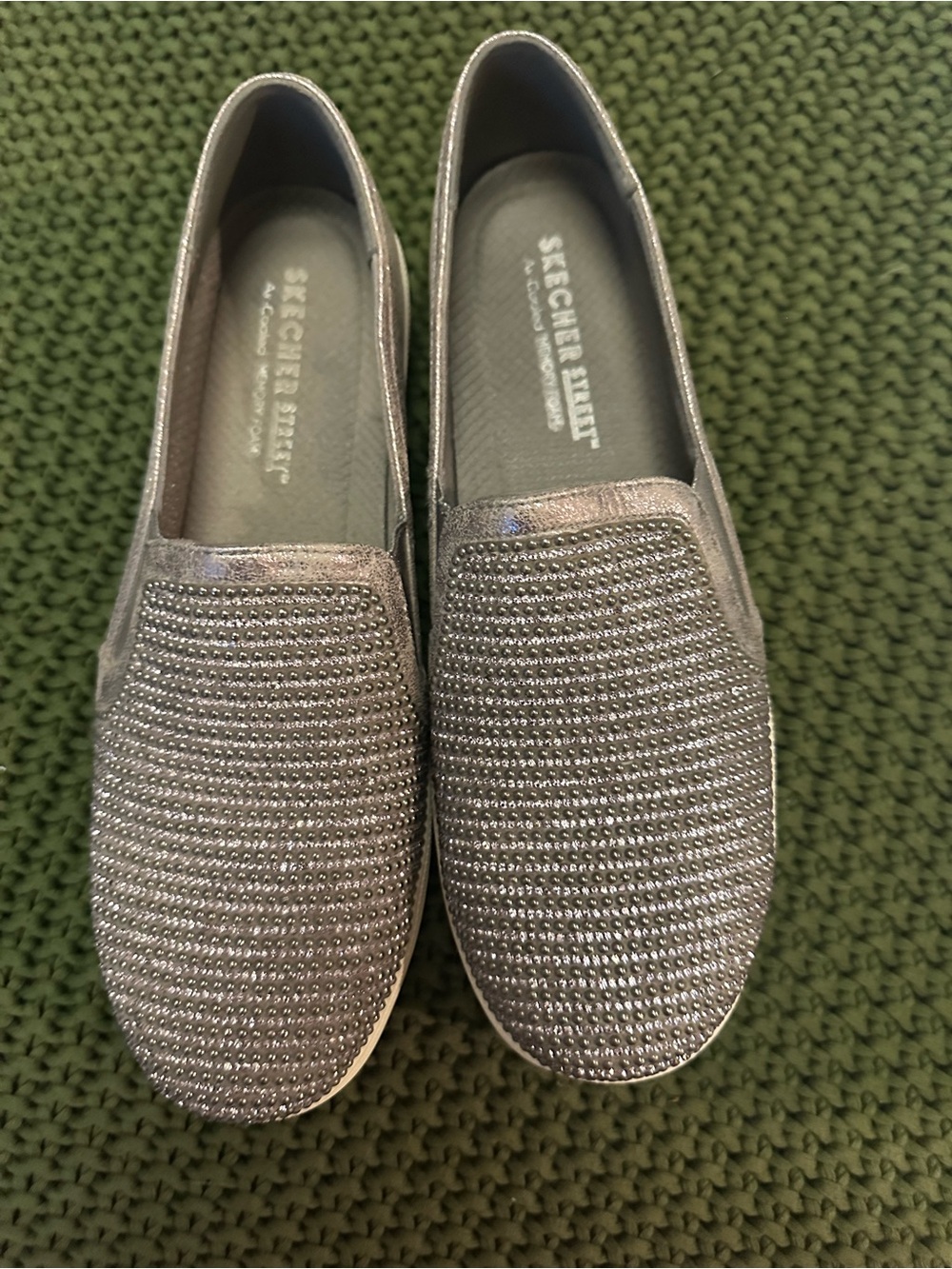 Skechers Metallic Silver Slip-On Sparkle Flats for Women